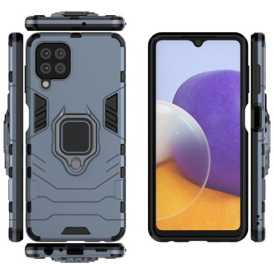 4. Ring Armor robuste Kickstand TPU/PC Panzer Handyhülle Hard Case für Samsung Galaxy A22 4G blau