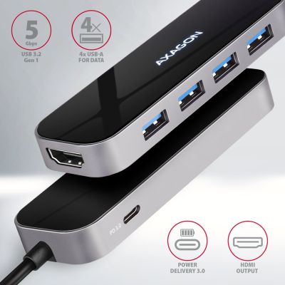 2. Axagon HMC-6H4A Kabelgebundene Dockingstation USB 3.2 Gen 1 (3.1 Gen 1) Typ-C Schwarz, Grau