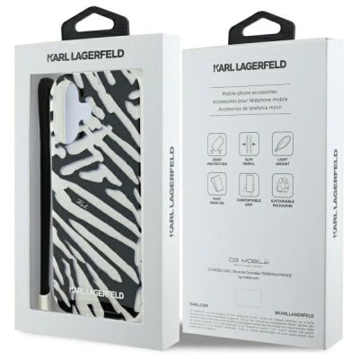 7. Karl Lagerfeld IML iPhone 16 Hülle mit Zebramuster und Kordel – Schwarz
