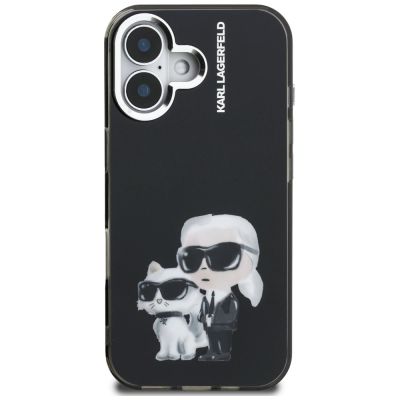3. Karl Lagerfeld IML Aquarelle Karl & Choupette & Logo iPhone 16 Hülle - Schwarz