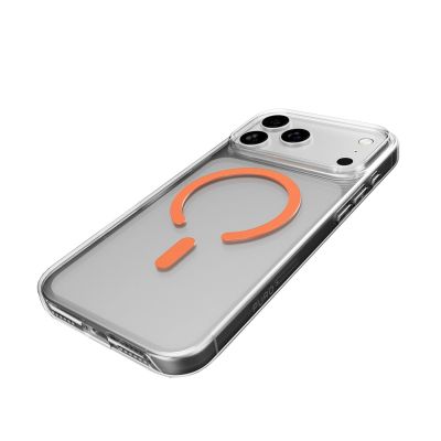 9. Puro Lite Mag TPU+PC Hülle kompatibel mit MagSafe für iPhone 17 Pro Max - Transparent mit orangefarbenem Ring