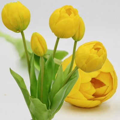 19. Strauß aus 5 gelben Pfingstrosen-Tulpen, 39 cm, naturgetreue Frühlingsdekoration