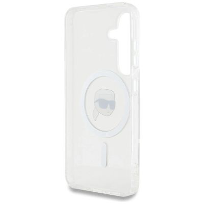 7. Karl Lagerfeld Button Karl Head Printed Logo MagSafe Samsung Galaxy S25 Hülle Weiß