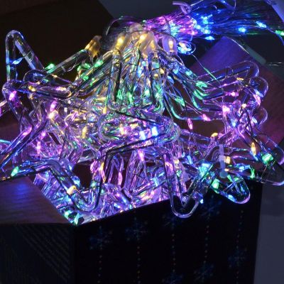 17. Weihnachtsbaumbeleuchtung, Lichtervorhang 120x120 cm, 235 LEDs, mehrfarbige Sterne