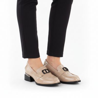 5. Damen-Lackschuhe aus Leder mit Zierabsatz, beige, Vinceza 58638