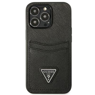 3. Guess Saffiano Triangle Logo Kartenfach Hülle für iPhone 13 / 13 Pro - Schwarz