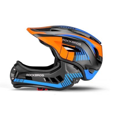 2. Rockbros TT-32SOBL-M Kinderfahrradhelm mit abnehmbarem Kinnbügel, Größe M – Schwarz und Orange