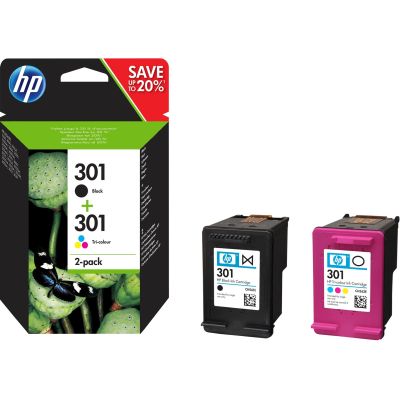 HP Tintenpatronen-Set HP 301+HP 301, HP301+HP301=N9J72AE, enthält Schwarz und Farbe, CH561EE+CH562EE, ersetzt CR340EE, J3M81AE