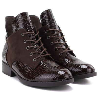 4. Damen-Ankle-Boots aus Lackleder, braun, Vinceza HX27-16524