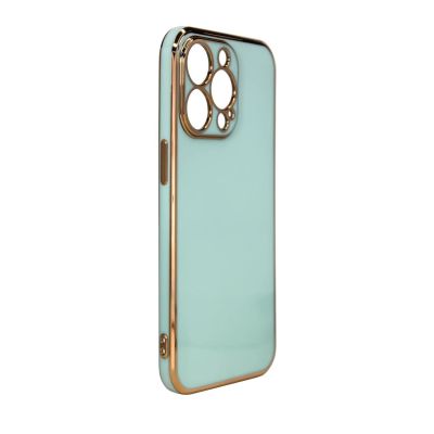 2. Lighting Color Case für iPhone 12 Pro Max, Gel-Cover mit goldenem Rahmen, mint