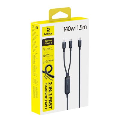 3. Baseus Flash 4 140W 2-in-1 USB-C auf USB-C + USB-C Kabel 1,5 m - Schwarz