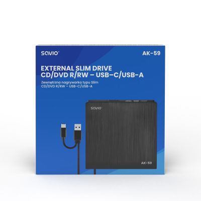 4. SAVIO Externer Slim-CD/DVD-R/RW-Brenner – USB-C/USB-A, AK-59