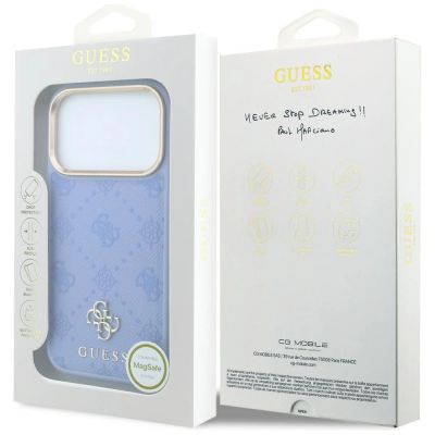 8. Guess Peony 4G MagSafe Hülle mit kleinem Logo für iPhone 18 Pro Max / 17 Pro Max – Hellblau