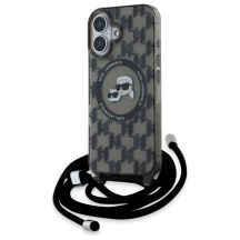 Karl Lagerfeld IML Crossbody Monogram Karl & Choupette Head MagSafe Hülle für iPhone 16 – Schwarz