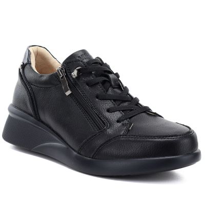 5. Bequeme, schwarze Keilschuhe aus Leder für Damen, Vinceza 79644