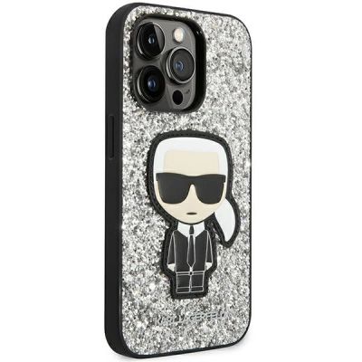 4. Karl Lagerfeld KLHCP14LGFKPG iPhone 14 Pro 6.1" Hardcase silber / silber Glitter Flakes Ikonik
