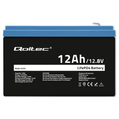 5. Qoltec LiFePO4 Lithium-Eisenphosphat-Batterie 12,8 V 12 Ah 153,6 Wh BMS