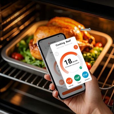 4. Meatmeet S Pro Küchenthermometer mit Bluetooth-App für Grill, Backofen, Smoker – Grau