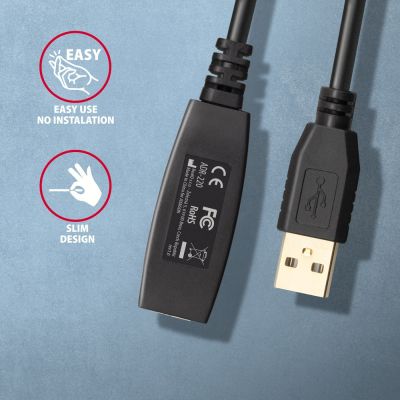 4. Axagon ADR-220 USB 2.0 AM -> AF Aktives Verlängerungs-/Repeaterkabel 20 m Schwarz