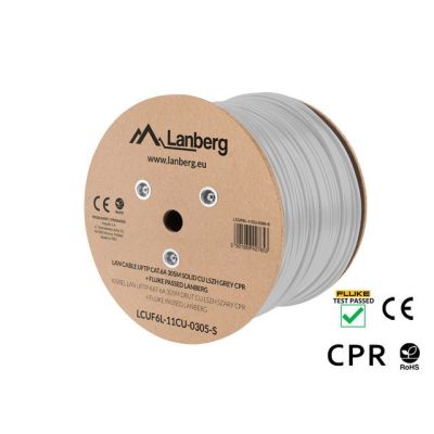 3. LANBERG UFTP-KABEL CAT 6A 305M CU LSZH DRAHT GRAU CPR+FLUKE BESTANDEN