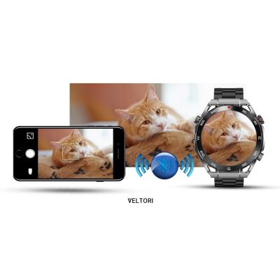 21. VELTORI VT100-1 Smartwatch + Schwarzes Silikonarmband + Schwarzes Öko-Leder