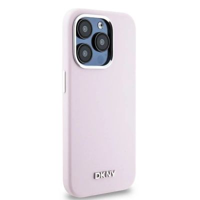 4. DKNY Liquid Silicone Small Metal Logo MagSafe-Hülle für iPhone 15 Pro – Rosa