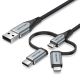 3. Vention USB-A 3-in-1 Micro-B USB-C Lightning-Kabel 1 m Grau