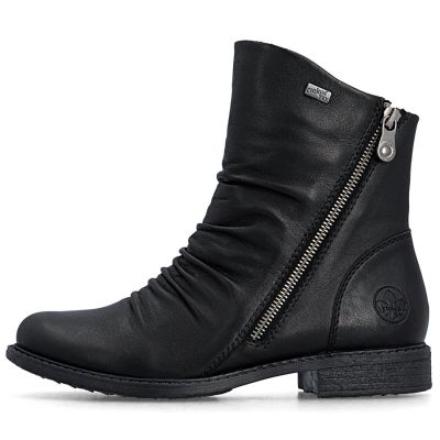 9. Rieker 74853-00 Wasserdichte schwarze Leder-Ankle-Boots für Damen