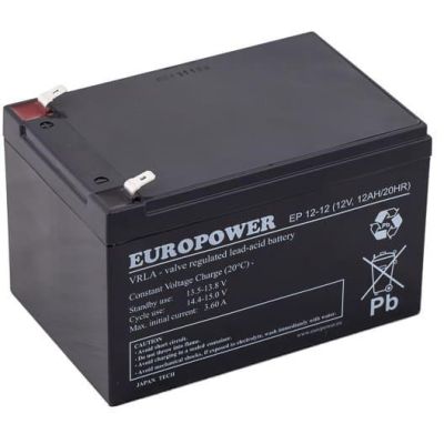 EUROPOWER EP Serie 12V 12Ah AGM-Batterie (Lebensdauer 6-9 Jahre)