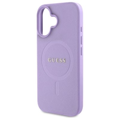 6. Guess Saffiano MagSafe Hülle für iPhone 16 – Lila