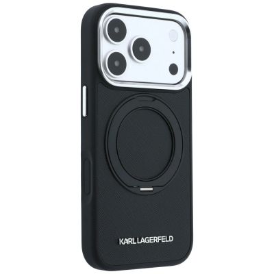 4. Karl Lagerfeld Ring Stand 360 Saffiano Classic Logo MagSafe Hülle für iPhone 18 Pro / 17 Pro - Schwarz