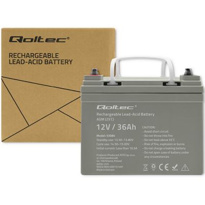 5. Qoltec AGM-Batterie | 12 V | 36 Ah | Wartungsfrei | Effizient | Langlebig | Für USV, Roller
