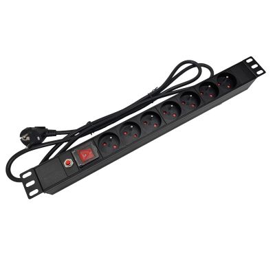 3. Alantec 19"-Steckdosenleiste 230 V – 7 Steckdosen (Typ E – CEE 7/5), mit LED-Schalter, Überlastschutz, 1,8 m CEE 7/7-Kabel (PZ071U)