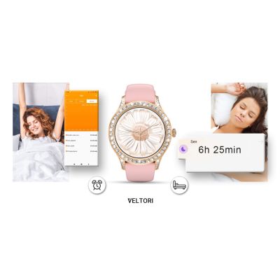 12. VELTORI VT360-1 Damen-Smartwatch, pinkes Silikonarmband