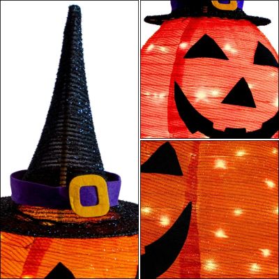 8. Dekorativer Kürbis mit Hut, 68 cm, Halloween, 30 LEDs