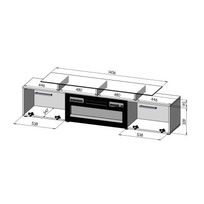 4. ROVA TV-Schrank mit elektrischem Kamin 190x37x48 schwarz/glänzend schwarz