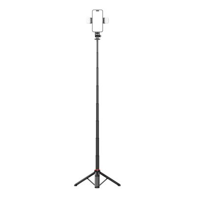 18. Selfie Stick WC12YDS Teleskopstativ 1,3 m aus Aluminiumlegierung mit Dual-Licht und Telefonhalter – Schwarz