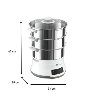 21. Tefal Convenient Series Deluxe VC502D 3-Korb-Dampfgarer, 900 W, Edelstahl, Weiß