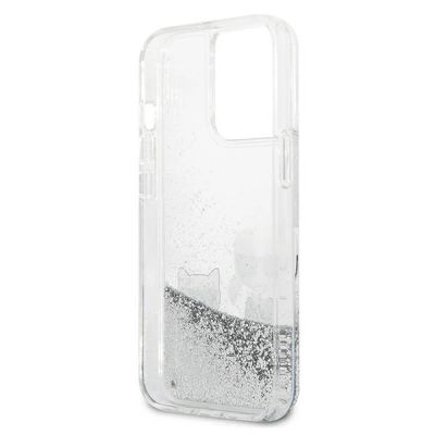 7. Karl Lagerfeld Liquid Glitter Karl&Choupette iPhone 13 Pro Max 6,7" Hülle - Silber