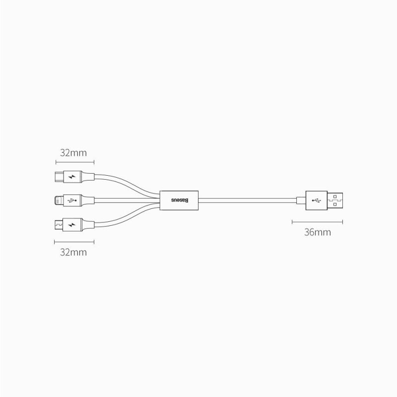 18. Baseus Superior 3in1 USB-Kabel - Lightning / USB Type C / Micro-USB 3,5 A 1,5 m Weiß (CAMLTYS-02)