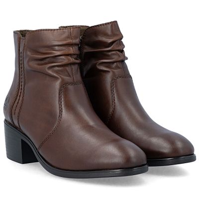 4. Braune Damen-Ankle-Boots aus Leder mit Blockabsatz, Modell Rieker 73953-27