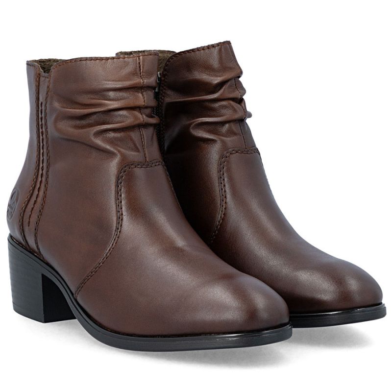 4. Braune Damen-Ankle-Boots aus Leder mit Blockabsatz, Modell Rieker 73953-27