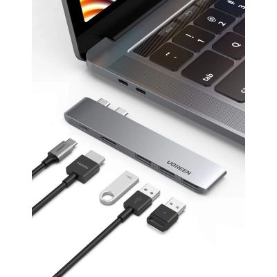10. HUB Ugreen 60559 2x USB-C / USB-C PD (Thunderbolt 3, 100 W, 4K 60 Hz, 10 Gbit/s) / HDMI 4K 30 Hz / 3x USB 3.0 für MacBook Pro / Air – Grau
