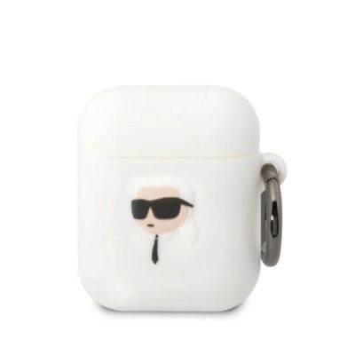 Karl Lagerfeld KLA2RUNIKH AirPods 1/2 Hülle weiß/weiß Silikon Karl Head 3D