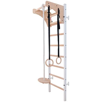 11. Turnwandbarren aus Holz und Metall mit Holzstange und Zubehörbank K 211W A204