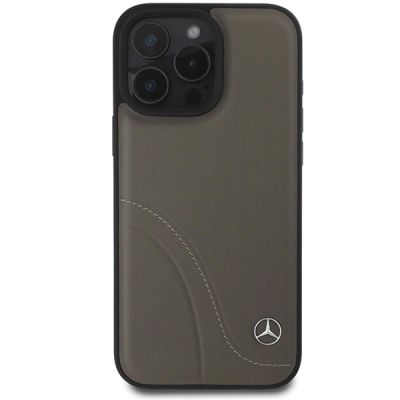 3. Mercedes MB Curved Stitches Lederhülle für iPhone 16 Pro Max – braun
