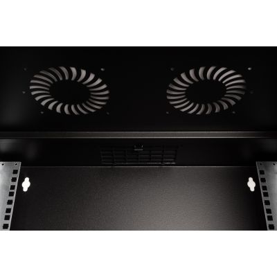 41. 19-Zoll-12-HE-Wandnetzwerkschrank, SOHO PRO 595 x 540 x 400 mm, Glastür, schwarz, unmontiert, 60 kg