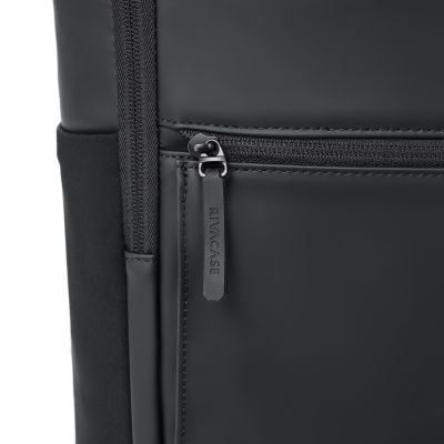 14. Rivacase Eden City Rucksack, Schwarz, Polyester, gewachstes Leder (Pull-Up)