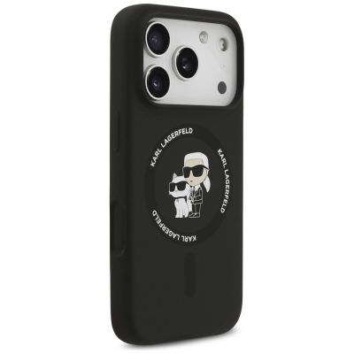4. Karl Lagerfeld Silikon-Hülle Karl&Choupette Ring MagSafe für iPhone 18 Pro Max / iPhone 17 Pro Max – Schwarz