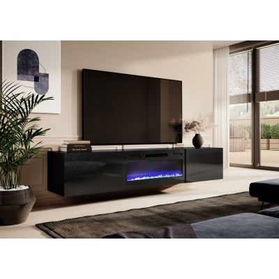 3. SLIDE 200K TV-Schrank mit Elektrokamin, 200 x 40 x 37 mm (H), komplett in Schwarz Hochglanz